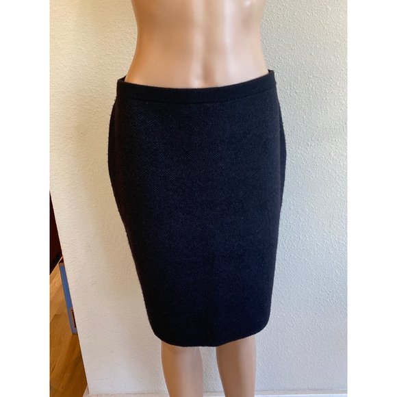 Eileen Fisher Small Charcoal Gray Black Wool Knit Pencil Skirt Herringbone Weave - Picture 16 of 16